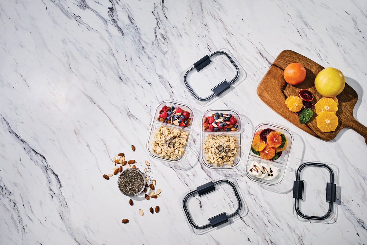 Rubbermaid® Brilliance™ Meal Prep Containers, 2-Compartment Food Storage Containers, 2.85 Cup, 5-Pack - US 46157