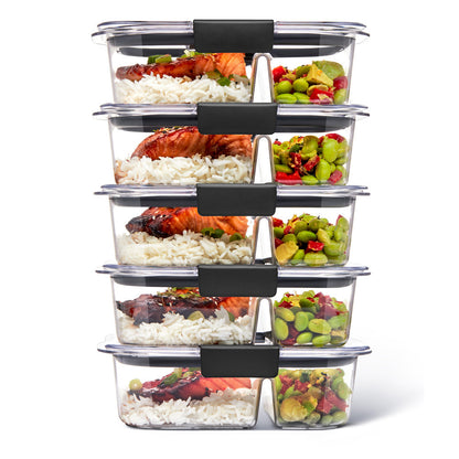 Rubbermaid® Brilliance™ Meal Prep Containers, 2-Compartment Food Storage Containers, 2.85 Cup, 5-Pack - US 46157