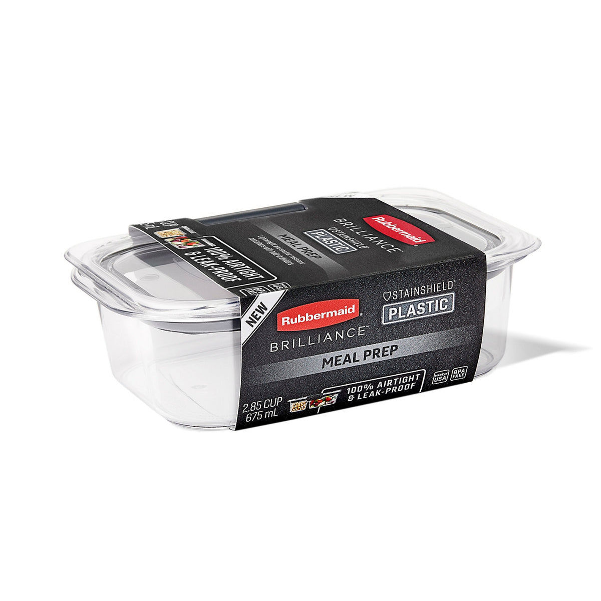 Rubbermaid® Brilliance™ Meal Prep Containers, 2-Compartment Food Storage Containers, 2.85 Cup, 5-Pack - US 46157